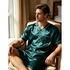 image:imageSWOMOG Mens Silk Satin Nightshirt Short Sleeve Loose Henley Sleep Shirt Comfy Nightgown Big amp Tall Men SleepwearDeep Green