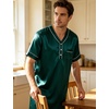image:imageSWOMOG Mens Silk Satin Nightshirt Short Sleeve Loose Henley Sleep Shirt Comfy Nightgown Big amp Tall Men SleepwearDeep Green
