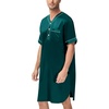 image:imageSWOMOG Mens Silk Satin Nightshirt Short Sleeve Loose Henley Sleep Shirt Comfy Nightgown Big amp Tall Men SleepwearDeep Green