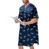 image:imageSWOMOG Mens Silk Satin Nightshirt Short Sleeve Loose Henley Sleep Shirt Comfy Nightgown Big amp Tall Men SleepwearNavy Leopard