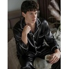 image:imageSWOMOG Mens Silk Satin Pajamas Set Long Sleeve Sleepwear ButtonDown Pj Twopiece Loungewear with Long Pants SXXLBlack