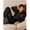 image:imageSWOMOG Mens Silk Satin Pajamas Set Long Sleeve Sleepwear ButtonDown Pj Twopiece Loungewear with Long Pants SXXLBlack