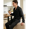 image:imageSWOMOG Mens Silk Satin Pajamas Set Long Sleeve Sleepwear ButtonDown Pj Twopiece Loungewear with Long Pants SXXLBlack Stripe