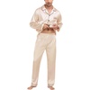 image:imageSWOMOG Mens Silk Satin Pajamas Set Long Sleeve Sleepwear ButtonDown Pj Twopiece Loungewear with Long Pants SXXLChampagne