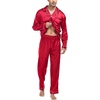 image:imageSWOMOG Mens Silk Satin Pajamas Set Long Sleeve Sleepwear ButtonDown Pj Twopiece Loungewear with Long Pants SXXLChristmas Red