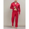 image:imageSWOMOG Mens Silk Satin Pajamas Set Long Sleeve Sleepwear ButtonDown Pj Twopiece Loungewear with Long Pants SXXLChristmas Red
