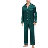 image:imageSWOMOG Mens Silk Satin Pajamas Set Long Sleeve Sleepwear ButtonDown Pj Twopiece Loungewear with Long Pants SXXLDeep Green