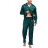 image:imageSWOMOG Mens Silk Satin Pajamas Set Long Sleeve Sleepwear ButtonDown Pj Twopiece Loungewear with Long Pants SXXLDeep Green