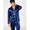 image:imageSWOMOG Mens Silk Satin Pajamas Set Long Sleeve Sleepwear ButtonDown Pj Twopiece Loungewear with Long Pants SXXLDeep Navy Blue