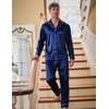 image:imageSWOMOG Mens Silk Satin Pajamas Set Long Sleeve Sleepwear ButtonDown Pj Twopiece Loungewear with Long Pants SXXLDeep Navy Blue