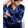 image:imageSWOMOG Mens Silk Satin Pajamas Set Long Sleeve Sleepwear ButtonDown Pj Twopiece Loungewear with Long Pants SXXLDeep Navy Blue