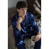 image:imageSWOMOG Mens Silk Satin Pajamas Set Long Sleeve Sleepwear ButtonDown Pj Twopiece Loungewear with Long Pants SXXLDeep Navy Blue