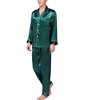 image:imageSWOMOG Mens Silk Satin Pajamas Set Long Sleeve Sleepwear ButtonDown Pj Twopiece Loungewear with Long Pants SXXLGreen