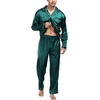 image:imageSWOMOG Mens Silk Satin Pajamas Set Long Sleeve Sleepwear ButtonDown Pj Twopiece Loungewear with Long Pants SXXLGreen