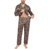 image:imageSWOMOG Mens Silk Satin Pajamas Set Long Sleeve Sleepwear ButtonDown Pj Twopiece Loungewear with Long Pants SXXLLeopard