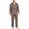 image:imageSWOMOG Mens Silk Satin Pajamas Set Long Sleeve Sleepwear ButtonDown Pj Twopiece Loungewear with Long Pants SXXLLeopard