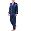 image:imageSWOMOG Mens Silk Satin Pajamas Set Long Sleeve Sleepwear ButtonDown Pj Twopiece Loungewear with Long Pants SXXLNavy Blue