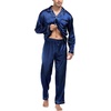 image:imageSWOMOG Mens Silk Satin Pajamas Set Long Sleeve Sleepwear ButtonDown Pj Twopiece Loungewear with Long Pants SXXLNavy Blue