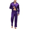 image:imageSWOMOG Mens Silk Satin Pajamas Set Long Sleeve Sleepwear ButtonDown Pj Twopiece Loungewear with Long Pants SXXLPurple