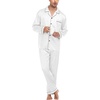 image:imageSWOMOG Mens Silk Satin Pajamas Set Long Sleeve Sleepwear ButtonDown Pj Twopiece Loungewear with Long Pants SXXLWhite