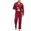 image:imageSWOMOG Mens Silk Satin Pajamas Set Long Sleeve Sleepwear ButtonDown Pj Twopiece Loungewear with Long Pants SXXLWine Red