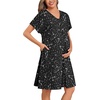 image:imageSWOMOG Nursing Nightgown 3 in 1 Labor and Delivery Hospital Gown Maternity Dress Short Sleeve Birthing Robe for BreastfeedingBlack Star