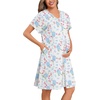 image:imageSWOMOG Nursing Nightgown 3 in 1 Labor and Delivery Hospital Gown Maternity Dress Short Sleeve Birthing Robe for BreastfeedingWhite Blue Flowers