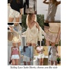 image:imageSWOMOG Satin Silk Lace Shorts for Women Lace Trim Micro Mini Shorts Slip Pj Bottoms Knickers BoxerChampagne