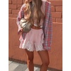 image:imageSWOMOG Satin Silk Lace Shorts for Women Lace Trim Micro Mini Shorts Slip Pj Bottoms Knickers BoxerPink