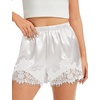 image:imageSWOMOG Satin Silk Lace Shorts for Women Lace Trim Micro Mini Shorts Slip Pj Bottoms Knickers BoxerWhite