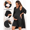 image:imageSWOMOG Women Maternity Nursing Gown and 34 Sleeve Robe Set Labor Delivery Nightgown Breastfeeding Hospital BathrobeBlack Grey