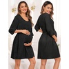 image:imageSWOMOG Women Maternity Nursing Gown and 34 Sleeve Robe Set Labor Delivery Nightgown Breastfeeding Hospital BathrobeBlack Grey