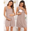 image:imageSWOMOG Women Maternity Nursing Gown and 34 Sleeve Robe Set Labor Delivery Nightgown Breastfeeding Hospital BathrobeLight Brown