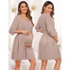 image:imageSWOMOG Women Maternity Nursing Gown and 34 Sleeve Robe Set Labor Delivery Nightgown Breastfeeding Hospital BathrobeLight Brown