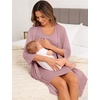 image:imageSWOMOG Women Maternity Nursing Gown and 34 Sleeve Robe Set Labor Delivery Nightgown Breastfeeding Hospital BathrobeTaro Purple
