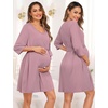 image:imageSWOMOG Women Maternity Nursing Gown and 34 Sleeve Robe Set Labor Delivery Nightgown Breastfeeding Hospital BathrobeTaro Purple