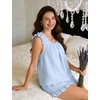 image:imageSWOMOG Women Pajama Sets 2 Pcs Ruffle Pjs Bridal Pajamas for Women Sleepwear Set with Tank Tops and ShortsBlue