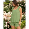 image:imageSWOMOG Women Pajama Sets 2 Pcs Ruffle Pjs Bridal Pajamas for Women Sleepwear Set with Tank Tops and ShortsGreen