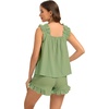 image:imageSWOMOG Women Pajama Sets 2 Pcs Ruffle Pjs Bridal Pajamas for Women Sleepwear Set with Tank Tops and ShortsGreen