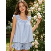 image:imageSWOMOG Women Pajama Sets 2 Pcs Ruffle Pjs Bridal Pajamas for Women Sleepwear Set with Tank Tops and ShortsLight Blue Striped