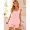 image:imageSWOMOG Women Pajama Sets 2 Pcs Ruffle Pjs Bridal Pajamas for Women Sleepwear Set with Tank Tops and ShortsPink Plaid