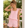 image:imageSWOMOG Women Pajama Sets 2 Pcs Ruffle Pjs Bridal Pajamas for Women Sleepwear Set with Tank Tops and ShortsPink Plaid