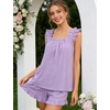 image:imageSWOMOG Women Pajama Sets 2 Pcs Ruffle Pjs Bridal Pajamas for Women Sleepwear Set with Tank Tops and ShortsPurple