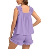 image:imageSWOMOG Women Pajama Sets 2 Pcs Ruffle Pjs Bridal Pajamas for Women Sleepwear Set with Tank Tops and ShortsPurple