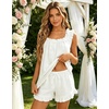 image:imageSWOMOG Women Pajama Sets 2 Pcs Ruffle Pjs Bridal Pajamas for Women Sleepwear Set with Tank Tops and ShortsWhite1