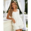 image:imageSWOMOG Women Pajama Sets 2 Pcs Ruffle Pjs Bridal Pajamas for Women Sleepwear Set with Tank Tops and ShortsWhite1