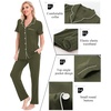 image:imageSWOMOG Women Pajama Sets TwoPiece Nightwear Short Sleeve Sleepwear Button Down Pj Lounge Sets with Long PantsArmy Green