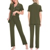 image:imageSWOMOG Women Pajama Sets TwoPiece Nightwear Short Sleeve Sleepwear Button Down Pj Lounge Sets with Long PantsArmy Green