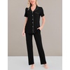 image:imageSWOMOG Women Pajama Sets TwoPiece Nightwear Short Sleeve Sleepwear Button Down Pj Lounge Sets with Long PantsBlack