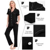 image:imageSWOMOG Women Pajama Sets TwoPiece Nightwear Short Sleeve Sleepwear Button Down Pj Lounge Sets with Long PantsBlack